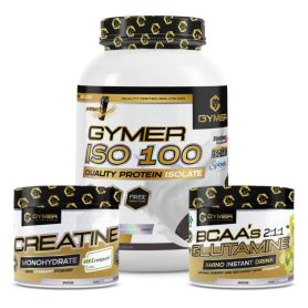 Pack Proteína GYMER ISO 100 1kg + Glutamina Bcaa´s 300 gr + Creapure® 300 gr