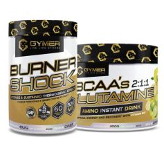 Pack GYMER Glutamina - Bcaas  300 gr + Termogénico Burner Shock 60 caps